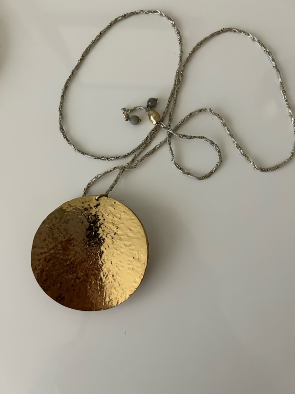 Anthropologie Hammered Pendant Disc Necklace Gold Toned